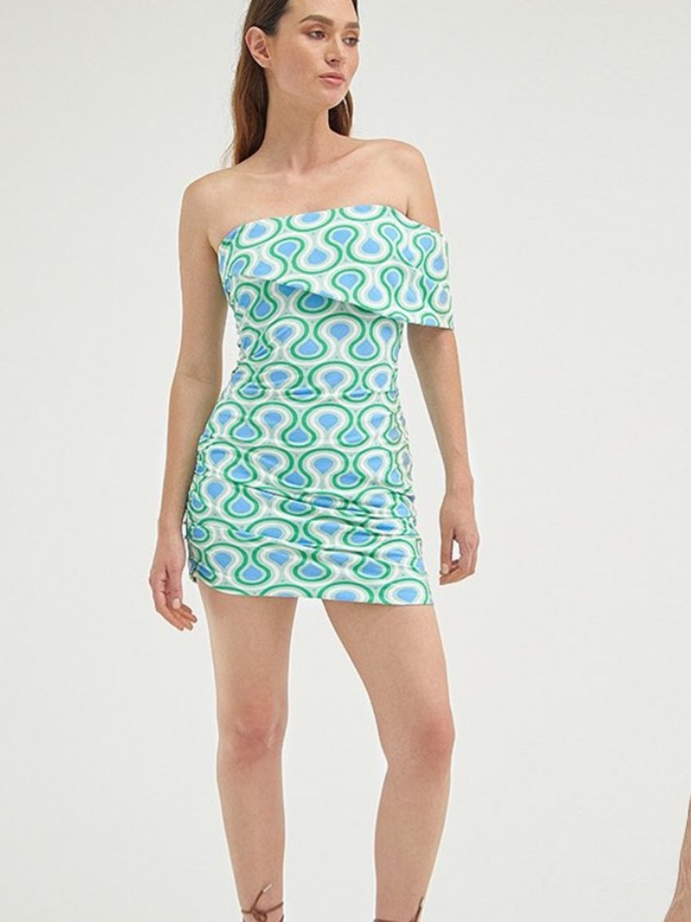 SILKA One-Shoulder Green Geometric Print Dress M